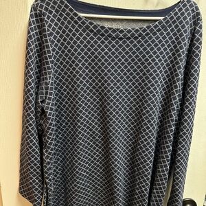 Talbots Women's Blue, Diamond Pattern Long Sleeve Top size and 2XL/ NWOT A211